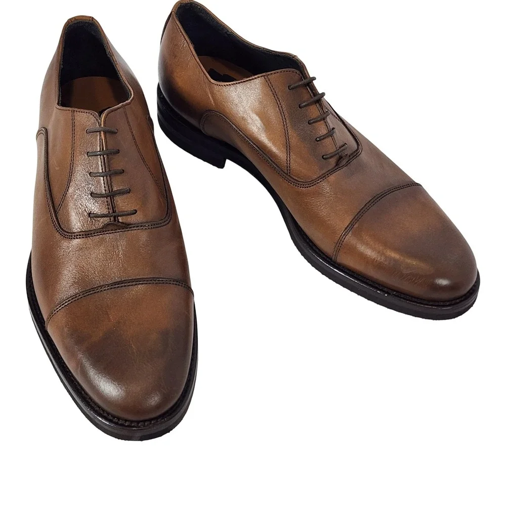 Martin Dingman Brown Leather Cap-Toe Oxfords
